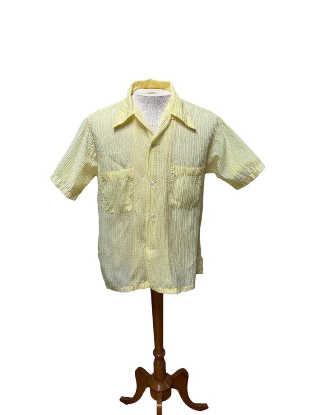 1950s sheer nylon seersucker shirt with loop collar Size M by Archdale
